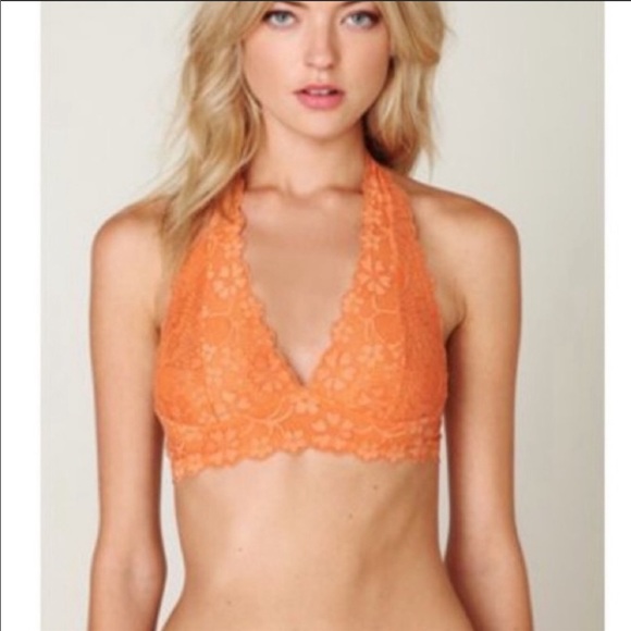 NWT Free People light orange galloon lace halter bra - Picture 3 of 7